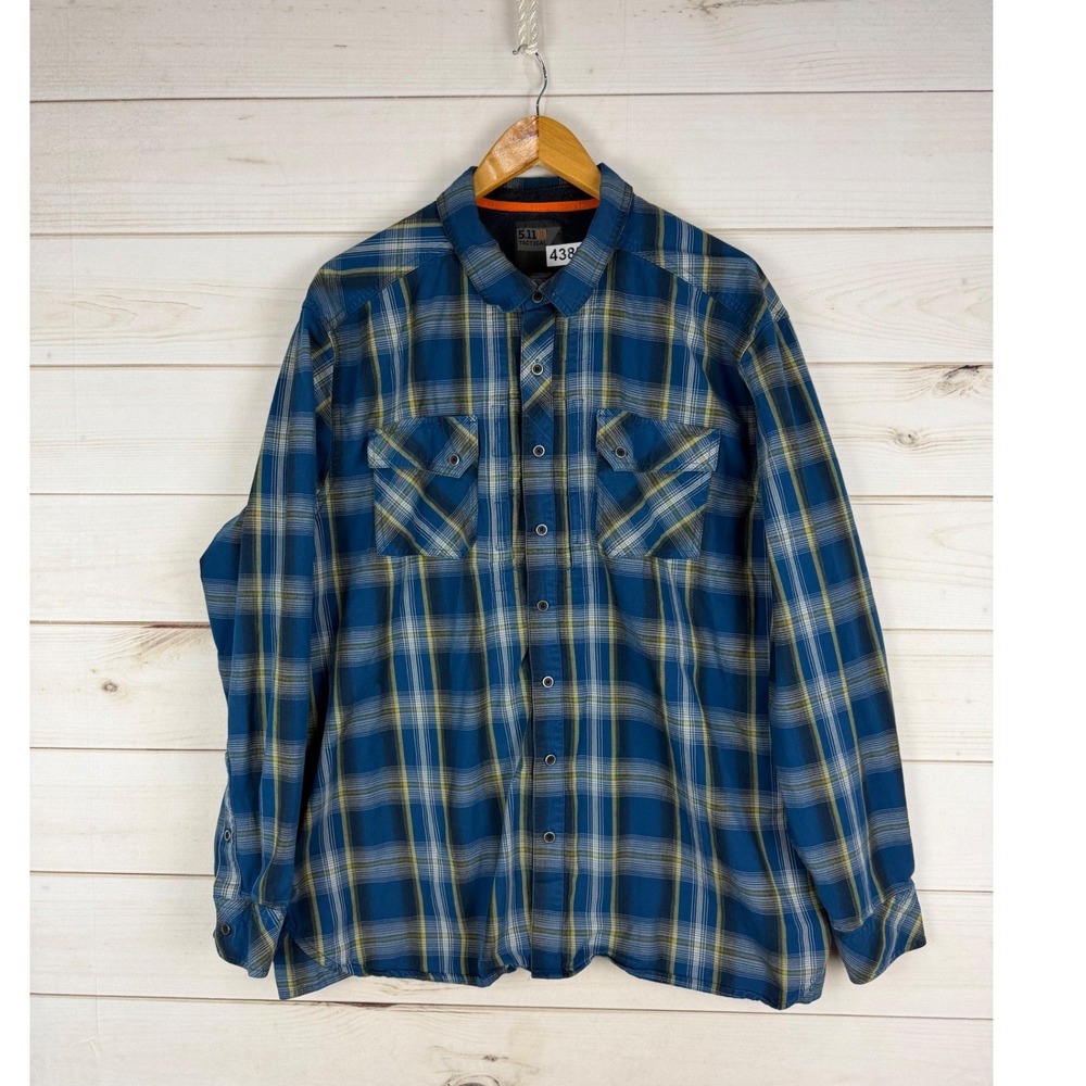 5.11 Tactical Shirt Mens XL Blue Plaid Long Sleeve Snap Button Down Cotton